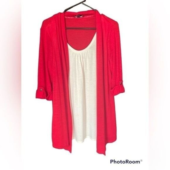 2/$20 Notations light weight layered red cardigan size Large - Picture 1 of 6